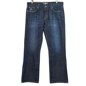 Lucky Brand 227 Slim Boot Jeans Men 36x32 Dark Wash 100% Cotton Button Fly EUC